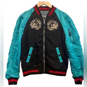 Alpha Industries Black Teal Embroidered Reversible Bomber Jacket LTD 121 of 317